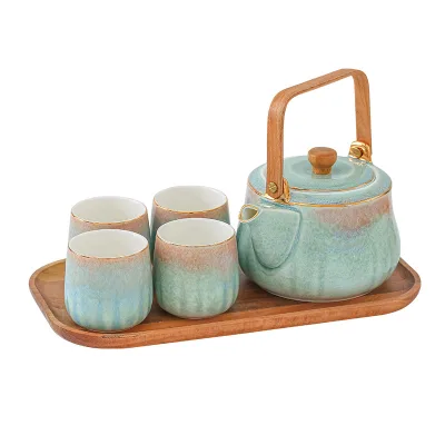 Hot Selling Flambed Glazed Tea Cup Set Ceramic Tea Set Teapot With Filter Afternoon Tea Set