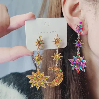 New Lovely Acrylic Moon Star Drop Earrings for Women Cute Dangle Pendant Creative Earrings for Girl Fashion Jewelry Gifts