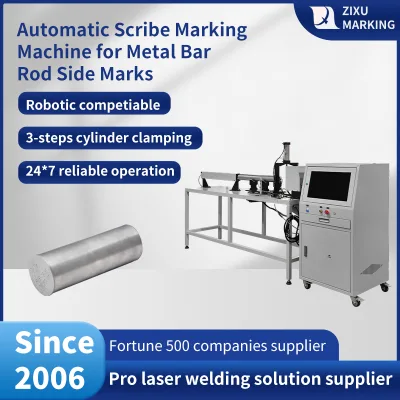 Professional Automatic Metal Rod Scribe Marker with Three Cylinder Clamping for Brand Logo on Metal Bar Ends