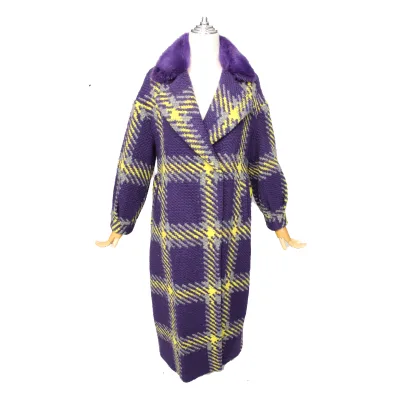 high quality winter wool coat with mink collar cashmere overcoat trench coat from factory