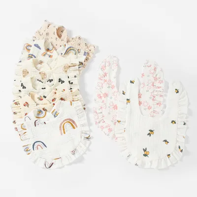 Wholesale 100% Cotton Super Absorbent Baby Muslin Bibs for Eating Drooling and Teething Ruffle Baby Bibs