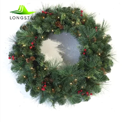 LONGSTAR Wholesale Christmas PE PVC Mixed Wreath Garland With Lights for Christmas Decoration
