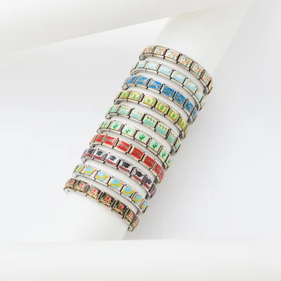SL40003 Color Custom Rectangular Bracelet Fashion Korea Stainless Steel Girl Charms New Design Square Pattern Jewelry Wholesale