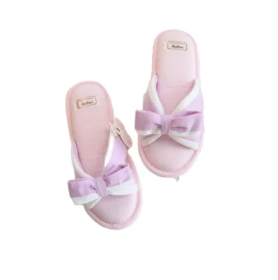 2024 Summer New Color Matching Bow Breathable Comfortable Home slippers Indoor Non-slip slippers Women