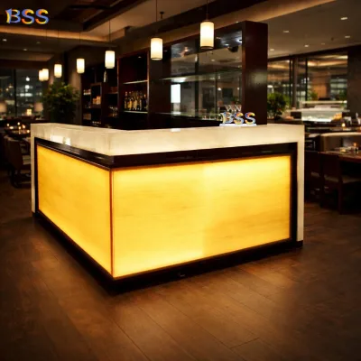Commercial L Shape Bar Counter Modern Style Bistro Grill Club Bar Furniture Custom Luxury LED Light Counter Bar for Restaurant