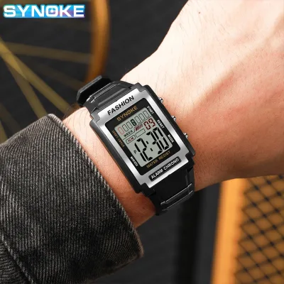 SYNOKE Hangzhou Waterproof Luminous 5BAR PU Leather Band Large Screen Alarm Clock Rectangle Sports Digital Electronic Watch
