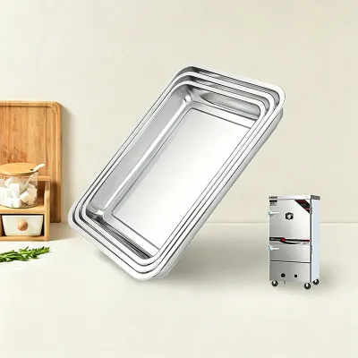 Stainless Steel Steamer Tray 304 Grade Deep Square Pan Serving Plate for Commercial Kitchen Canteen Restaurant
