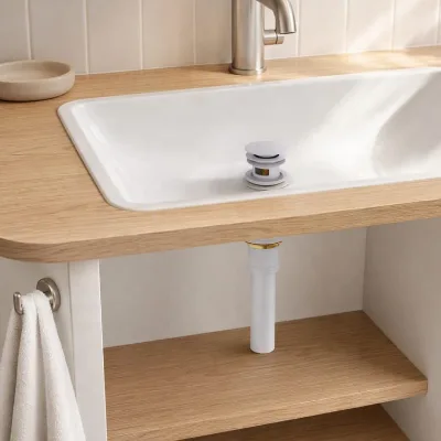 Premium White Pop-Up Basin Drain 201 Stainless Steel Large-Cap Sink Drain with Steel Tail Pipe Matte White Washbasin Waste