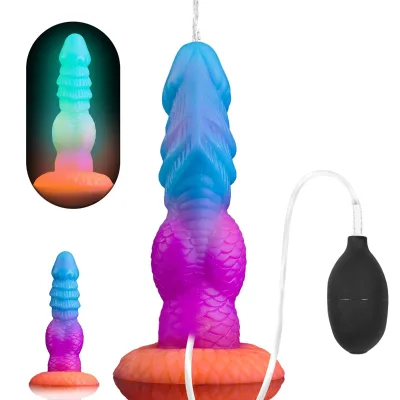 Fantasy Luminous Water Spray Soft Silicone Dildo Monster Ejaculating Toy with Big Knot Alien Dragon Suction Cup Anal Play