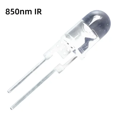 High Power Round 5mm LED 0.5W Through Hole 850nm IR 30deg 2 Pin Clear Dip Diode 1.3-1.5V Forward Voltage