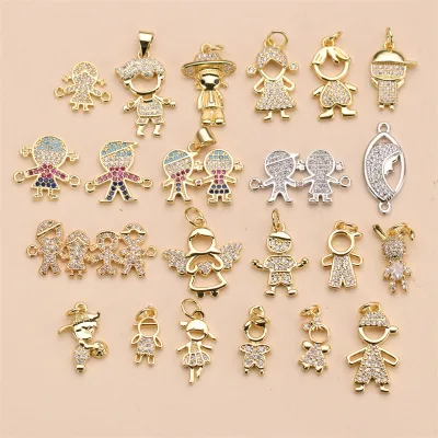 Fashion Kids Charms Charms Pendant for Bracelet Children Jewelry Accessories,  Zircon Boy and Girl  Charms Jewelry  Findings
