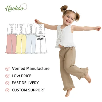 Professional Apparel Factory Kids Thin Blouse and Pants Children Clothing Set Cute Ruffled Edge Girls Clothing Sets