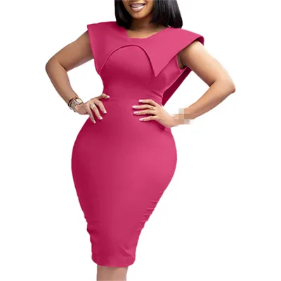 Africa Clothing Women's Office Dress Sleeveless Square Neck Back Zipper Slit Career Dresses