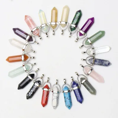 Natural Healing Crystal Hexagon Stone Pendants, Tower Double Terminated Pointed Pendant for Necklace Earring Making