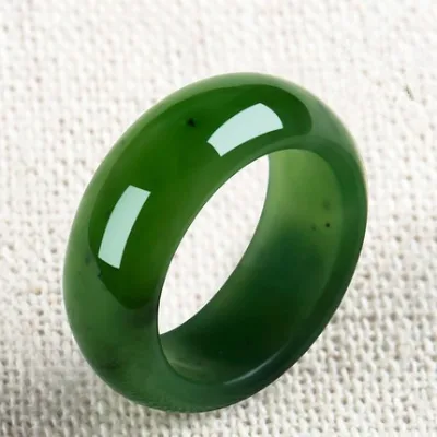 Natural Xinjiang Hetian Jade Jasper 8mm wide Ring Men's and Women's Jade Rough Stone Jade Yang Green Ring