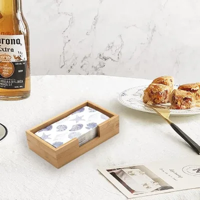 Rectangular Bamboo Napkin Holder & Guest Towel Tray | Wooden Paper Towel Organizer for Kitchen & Bathroom Countertop