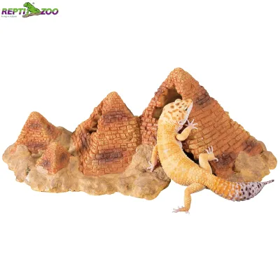 REPTIZOO Custom Logo Resin Reptile Pyramid Hide Cave for Geckos Bearded Dragons Snakes