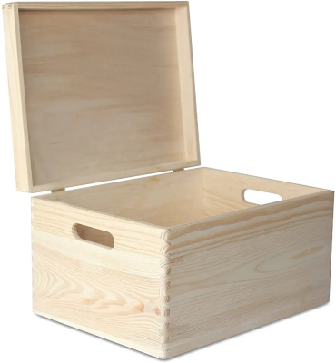 Wooden Box Unfinished Rectangle Pine Wood Box for Crafts