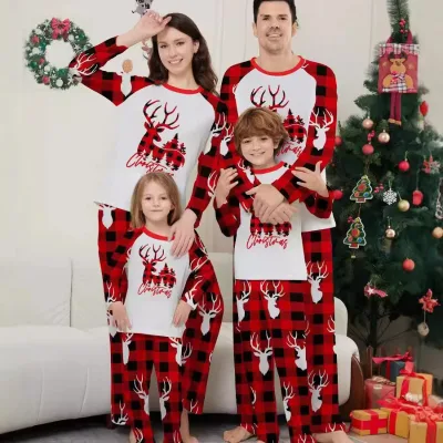 Cute Cartoon Red Santa Claus Printed Family Pajamas Christmas Clothes for Family Women's Pajamas