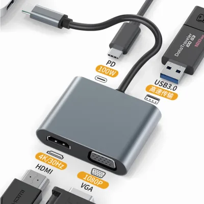 Laptop Hub Type C to VGA and HDTV USB Adapter 4 Port Usb2.0 3.0 4 in 1 Hub