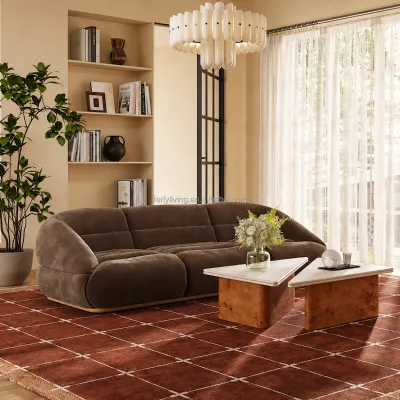 FERLY Luxury Velvet Upholstered Sectional Sofa Set Modern Multi-Seater Loveseat Wood Legs Comfortable for Living Room Hotel Use