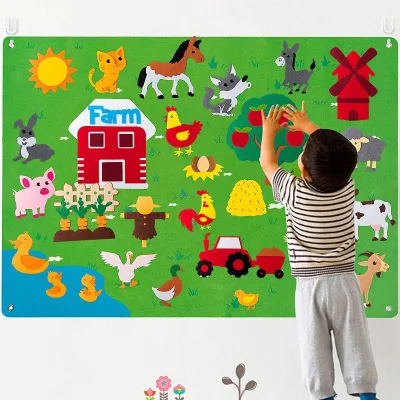 Child Science Education Toys Personalized Wall Toy Busy Board Wall Hanging Farm Animal Theme Felt Story Board Set
