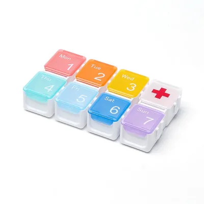 Factory Direct Sales 7 square Block Electronic Pill Box Color with Reminder Medicine Plastic Portable Colorful Pill Storage Box