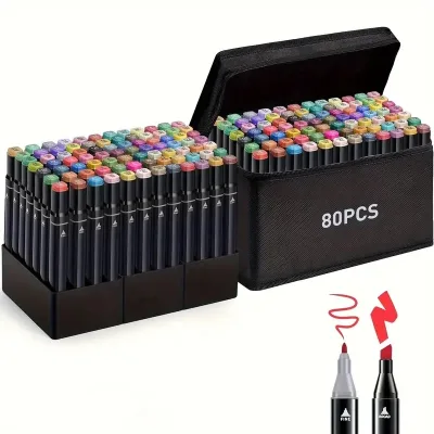 80-Color Permanent Alcohol Based Ink Vibrant Sketch Pens Dual Tip Art Markers for Kids Teens & Toddlers for Book Illustrations