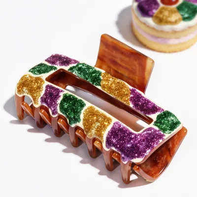 Personalized Colored Sugar Hair Clips King Cake Pancakes Hair Claw Fashion Acetate Hair Claw Customization Design Hair Claw