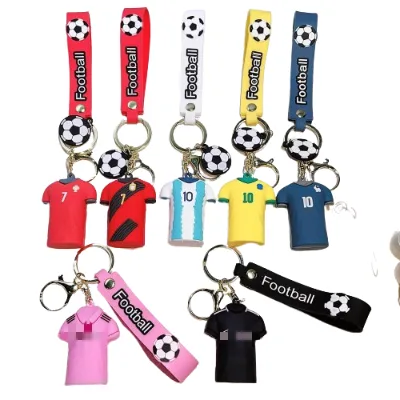 New Creative Cup Football Messi Jersey Keychain 3d Soft Pvc Pendant Bag Decoration Gift Keyring With Wrist Strap Keychain Toys