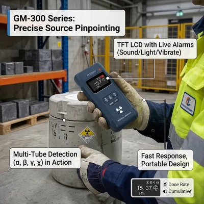 GM-300 Handheld Geiger Counter Radiation Monitor ForMaterial Processing and Electronic Portable Alpha Beta Gamma X Ray Detector