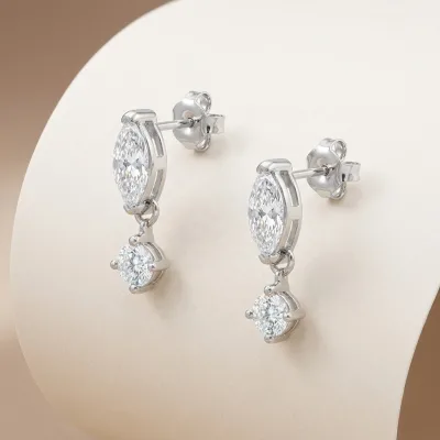 Trendy S925 Silver 0.5ct 1ct Marquise Moissanite Drop Earrings Two Stone Dangling Earring Bridal Wedding Jewelry Gift for Women