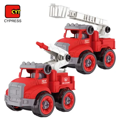 4 PCS Take Apart Fire Truck Building Educational Toys Cars Firefighter Toy Vehicles Play Set for Boys