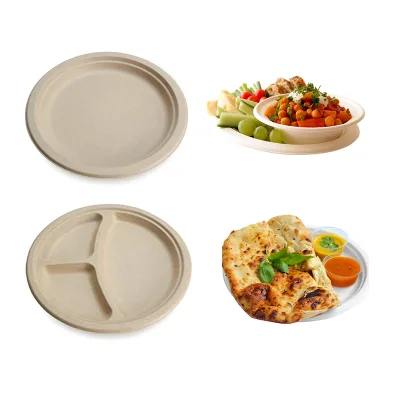 Customized Disposable Sauce Kid Plate Tableware Set 9inch Compostable Bio Degradable Bagasse Salad Paper Plate