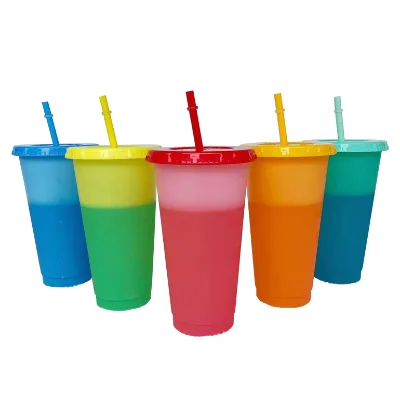 24oz Food Grade Plastic Cold Color Change Cups With Straw and Lid Tumbler