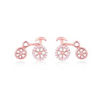 18K Rose Gold Moissanite Earrings Bicycle Shape Women's Authentic Fresh for Girlfriend