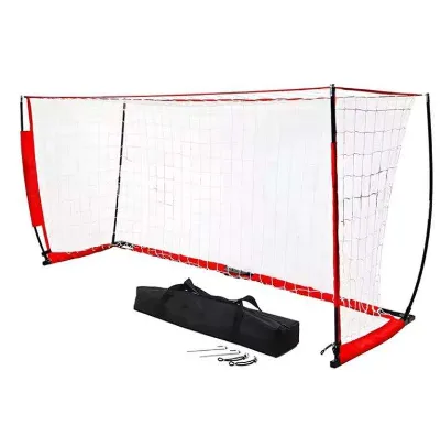 Portable Pop Up Soccer Goal with Carry Bag Red Black Frame and Durable White Net for Backyard Training and Football Games