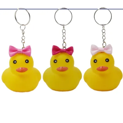 Custom Logo Bow-knot Yellow Duck Keychain Cartoon Internet-famous Squishy Squeaky Cute Duck Pendant Plastic Accessory