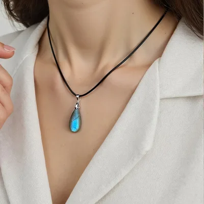 Natural Flash Labradorite Teardrop Pendant for Necklace & Daily Wear