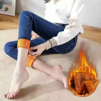 2.95 Dollar Model FYK016 Size S-XL Winter New Style Blue Black Gray Denim Ladies Pencil Women's Jeans With Fur Inside