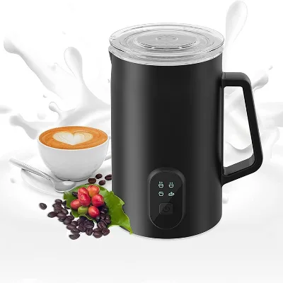 One Touch Operation Electric Milk Frother, Automatic Hot Cold Milk Steamer with Detachable Whisk, Easy Clean for Home Kitchen