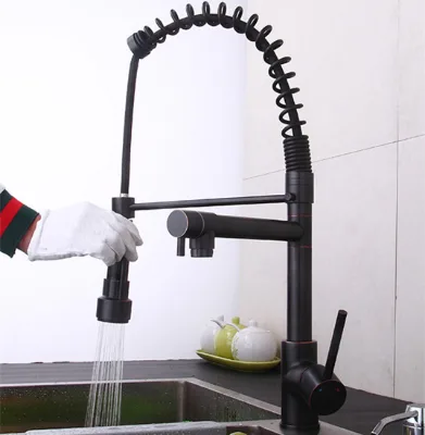 Vintage Black Kitchen Sink Pull Out Faucet High Quality Brass Copper Easy Water Kitchen Mixer Tap