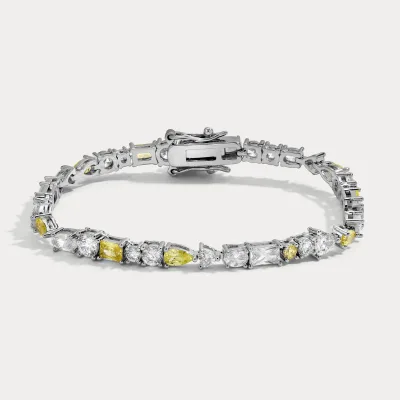 Trendy S925 Silver Sunny Tennis Bracelet Moissanite Tennis Bracelet Multi-Color Alternating Stone Tennis Bracelet Wholesale