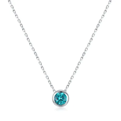 Vintage Blue CZ Necklace Rhodium Plated 925 Silver Round Cut Pendant Elegant Jewelry for Women Party Occasion