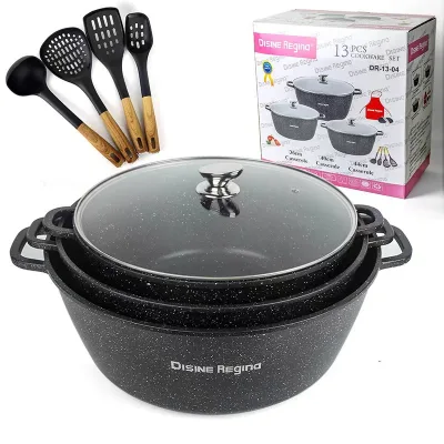13-Piece Jumbo Big Size Die-Cast Aluminum Granite Non-Stick Cookware Set 36/40/44cm Pots Pans Specially Designed for Cooking