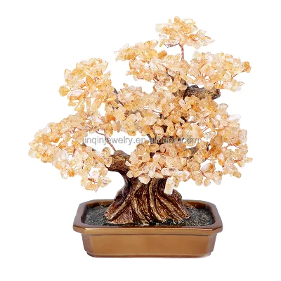 Jinqin Natural Amethyst Yellow Crystal RAW STONE Feng Shui Life Tree Ornament for Home Decor Reiki Healing Chakra Energy
