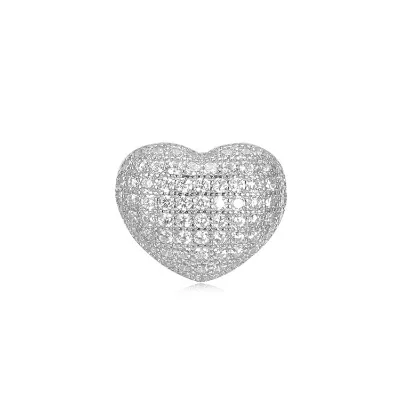 High Quality Fashionable Luxury Zircon Embellished Sterling Silver Solid Heart Pendant