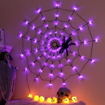 Best Selling Halloween Decorations Led Spider Web Lights with Remote Control for Christmas Festival