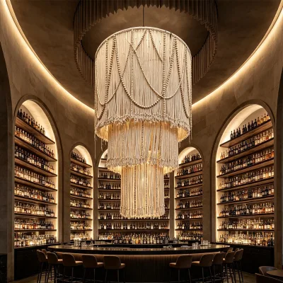 Factory Direct Extra Large Cream White 3 Tier Macrame Chandelier Shade for High Ceiling Bar Hall