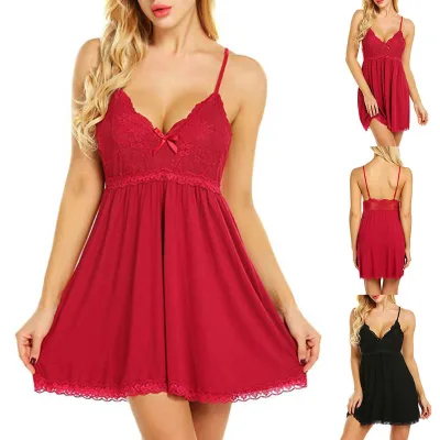 Big Size Babydoll Lingerie for Women Sexy Nightgowns Lace Chemise Cute Sleepwear Cami Nightie Modal with Side Slits S-7XL